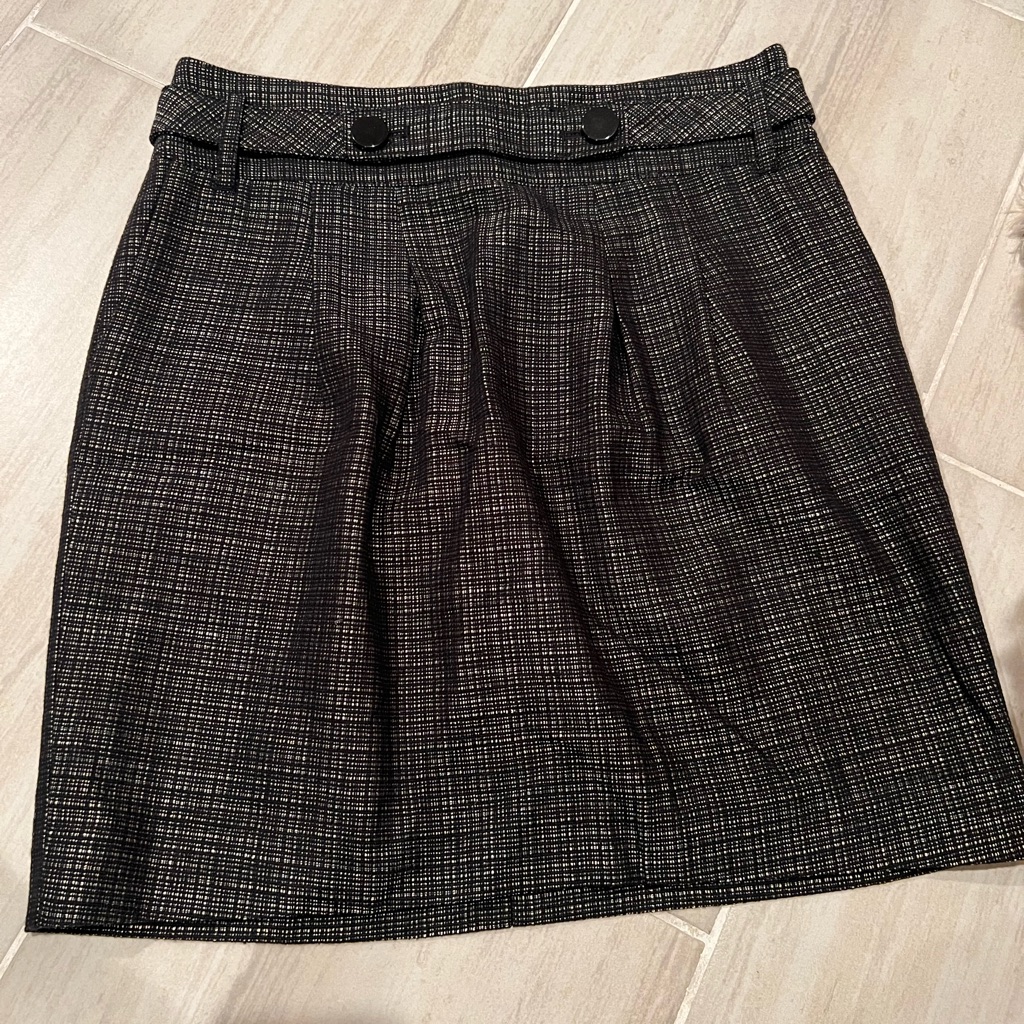 Ann Taylor Black Plaid Belted Skirt